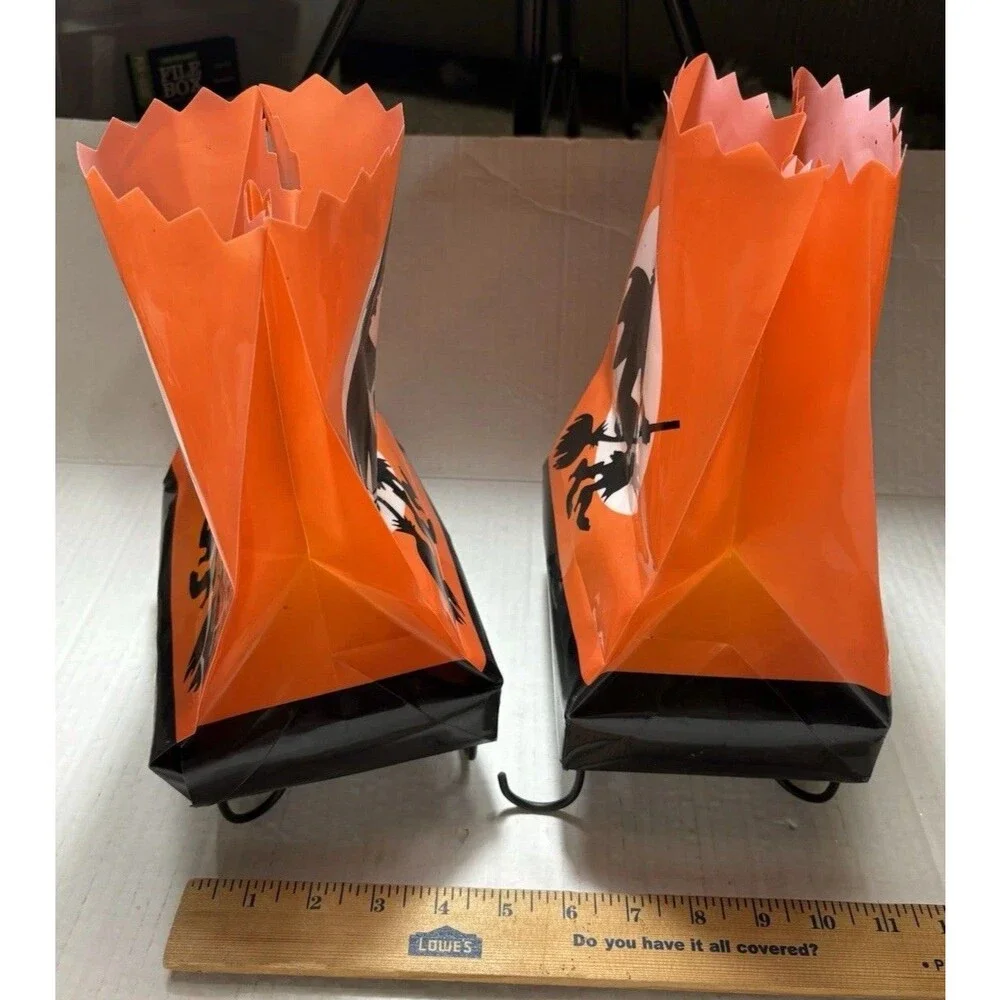 Vintage Halloween Motion Activated Witch Luminary Lights Sound Pair